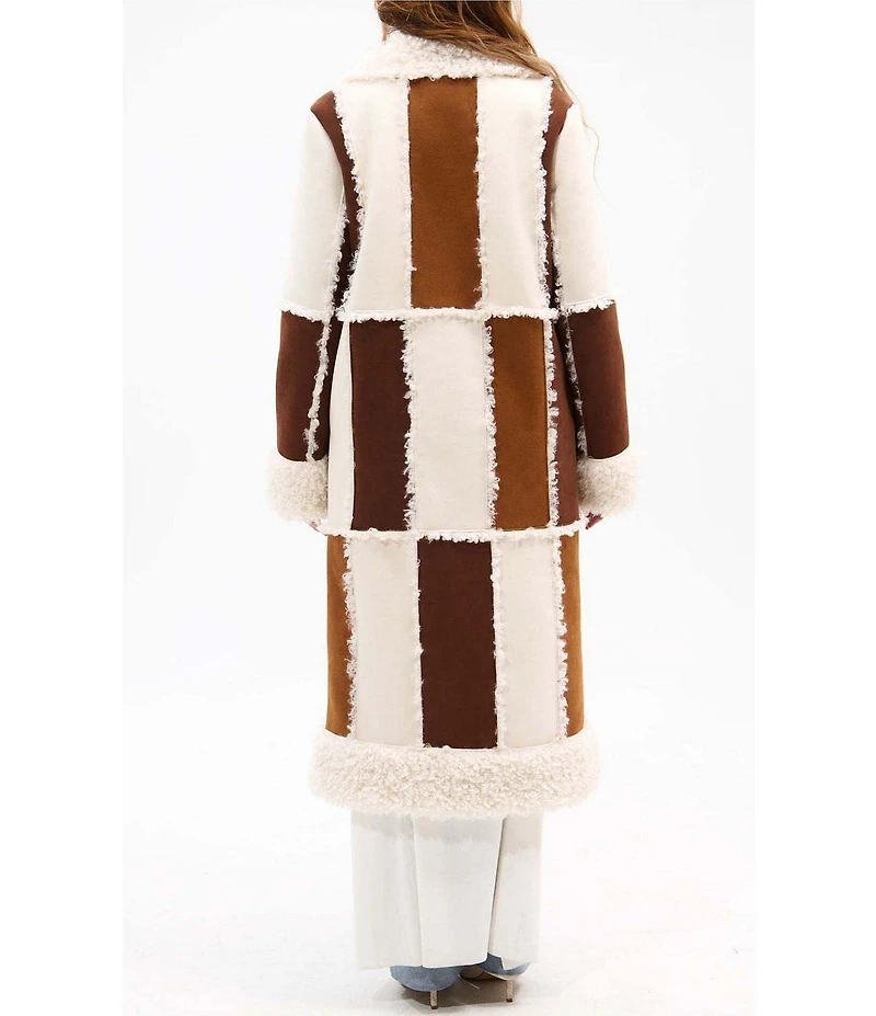 Azalea Wang Telluride Faux Fur Trim Notch Collar Hook Front Maxi Jacket