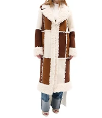 Azalea Wang Telluride Faux Fur Trim Notch Collar Hook Front Maxi Jacket