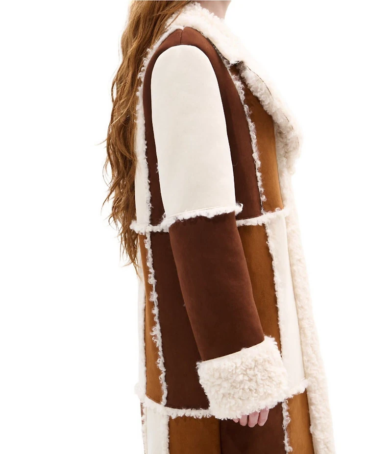 Azalea Wang Telluride Faux Fur Trim Notch Collar Hook Front Maxi Jacket