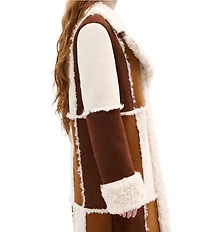 Azalea Wang Telluride Faux Fur Trim Notch Collar Hook Front Maxi Jacket