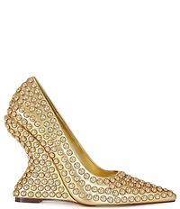 Azalea Wang Teryn Metallic Studded Curved Wedge Pumps