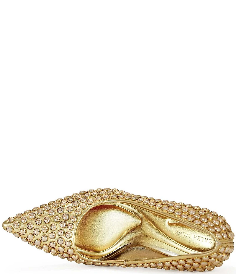 Azalea Wang Teryn Metallic Studded Curved Wedge Pumps
