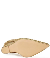 Azalea Wang Teryn Metallic Studded Curved Wedge Pumps