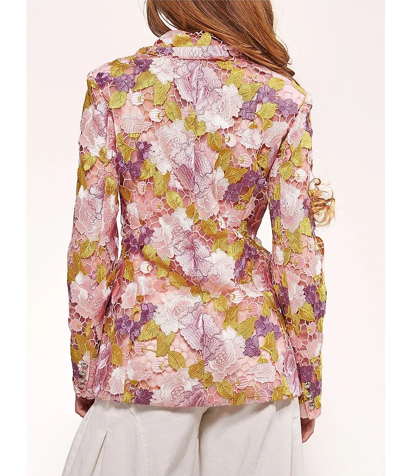 Azalea Wang Thalena Floral Lace Lapel Neck Relaxed Fit Button Front Blazer