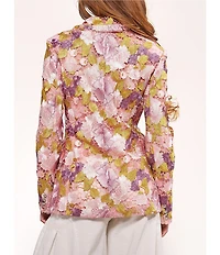 Azalea Wang Thalena Floral Lace Lapel Neck Relaxed Fit Button Front Blazer