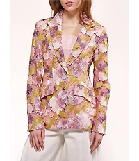 Azalea Wang Thalena Floral Lace Lapel Neck Relaxed Fit Button Front Blazer