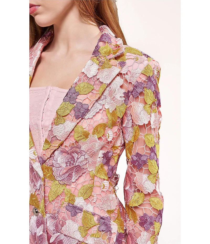 Azalea Wang Thalena Floral Lace Lapel Neck Relaxed Fit Button Front Blazer