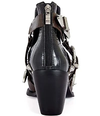 Azalea Wang Thalyn Croco Print Buckled Harness Western Booties