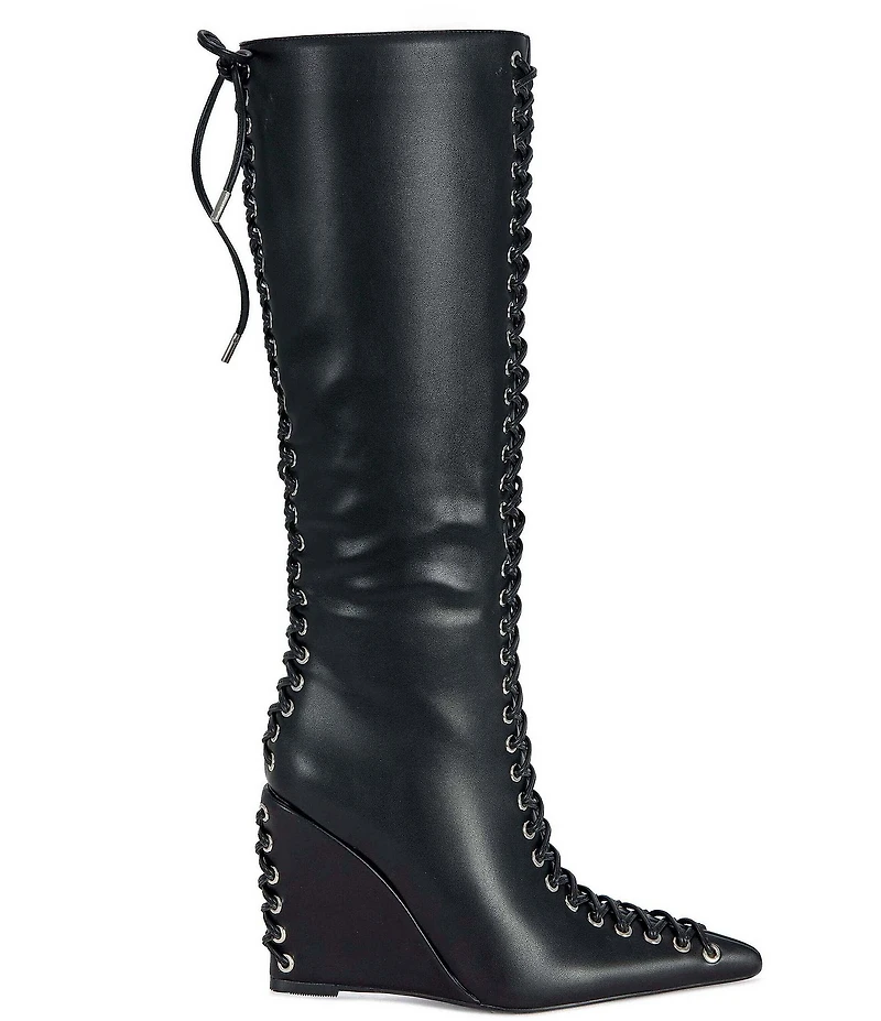 Azalea Wang Thaumus Laced Pointed Toe Wedge Tall Boots