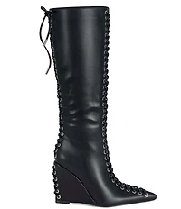 Azalea Wang Thaumus Laced Pointed Toe Wedge Tall Boots