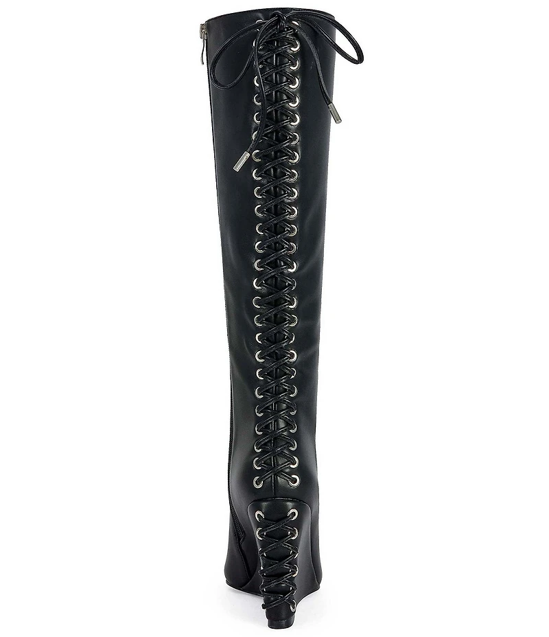Azalea Wang Thaumus Laced Pointed Toe Wedge Tall Boots