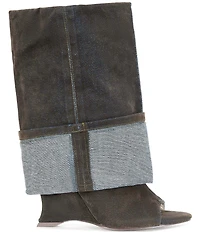 Azalea Wang Tin Denim Cuffed Peep Toe Tall Boots