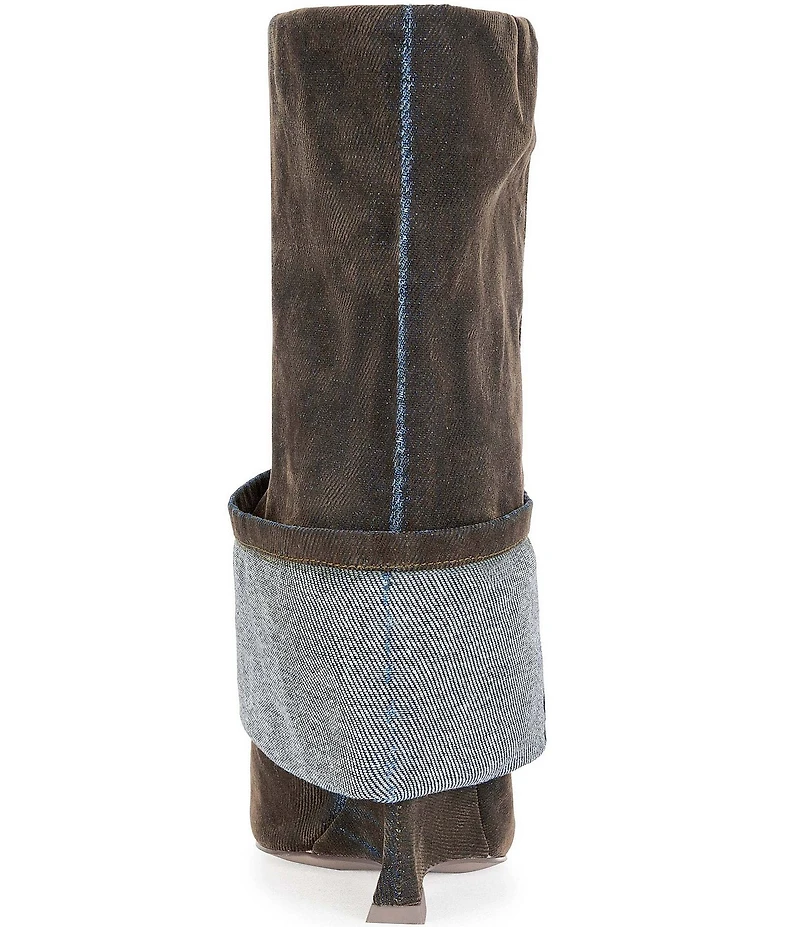 Azalea Wang Tin Denim Cuffed Peep Toe Tall Boots