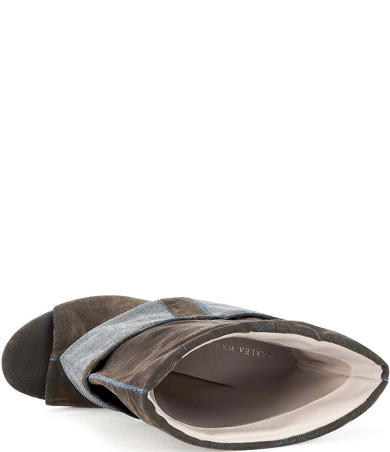 Azalea Wang Tin Denim Cuffed Peep Toe Tall Boots