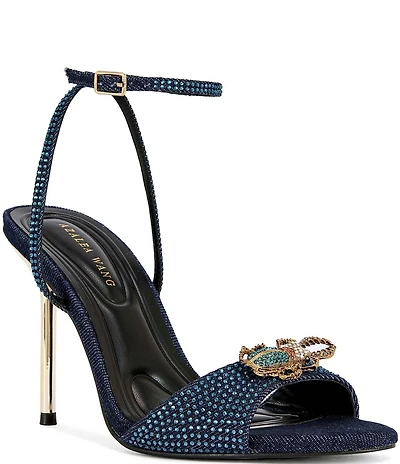 Azalea Wang Treetok Ornament Rhinestone Embellished Ankle Strap Dress Sandals