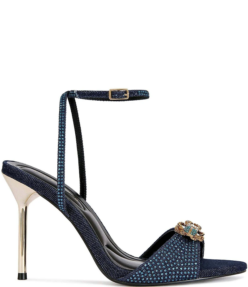 Azalea Wang Treetok Ornament Rhinestone Embellished Ankle Strap Dress Sandals