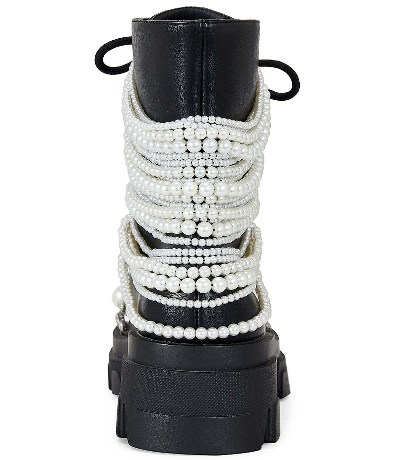 Azalea Wang Twinkley Pearl Studded Rhinestone Embellished Detail Combat Boots