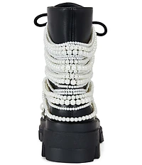 Azalea Wang Twinkley Pearl Studded Rhinestone Embellished Detail Combat Boots