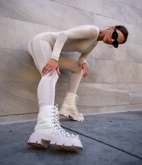 Azalea Wang Twinkley Pearl Studded Rhinestone Embellished Detail Combat Boots