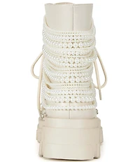 Azalea Wang Twinkley Pearl Studded Rhinestone Embellished Detail Combat Boots