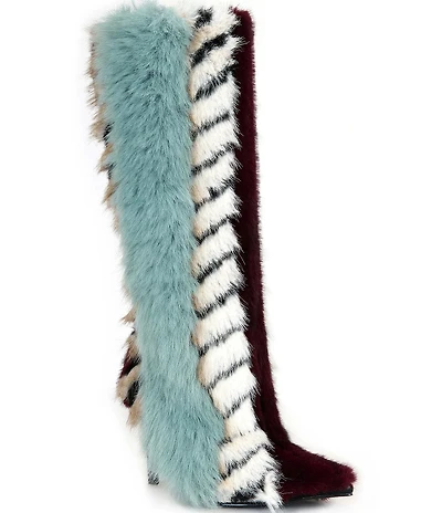 Azalea Wang Upsella Faux Fur Animal Print Colorblock Tall Boots