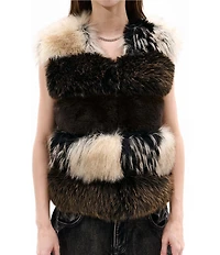 Azalea Wang Vail-Brown Multi Faux Fur Open Front Vest