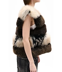 Azalea Wang Vail-Brown Multi Faux Fur Open Front Vest