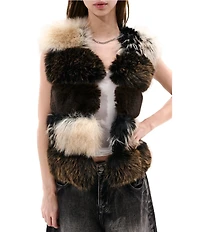 Azalea Wang Vail-Brown Multi Faux Fur Open Front Vest