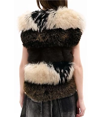Azalea Wang Vail-Brown Multi Faux Fur Open Front Vest
