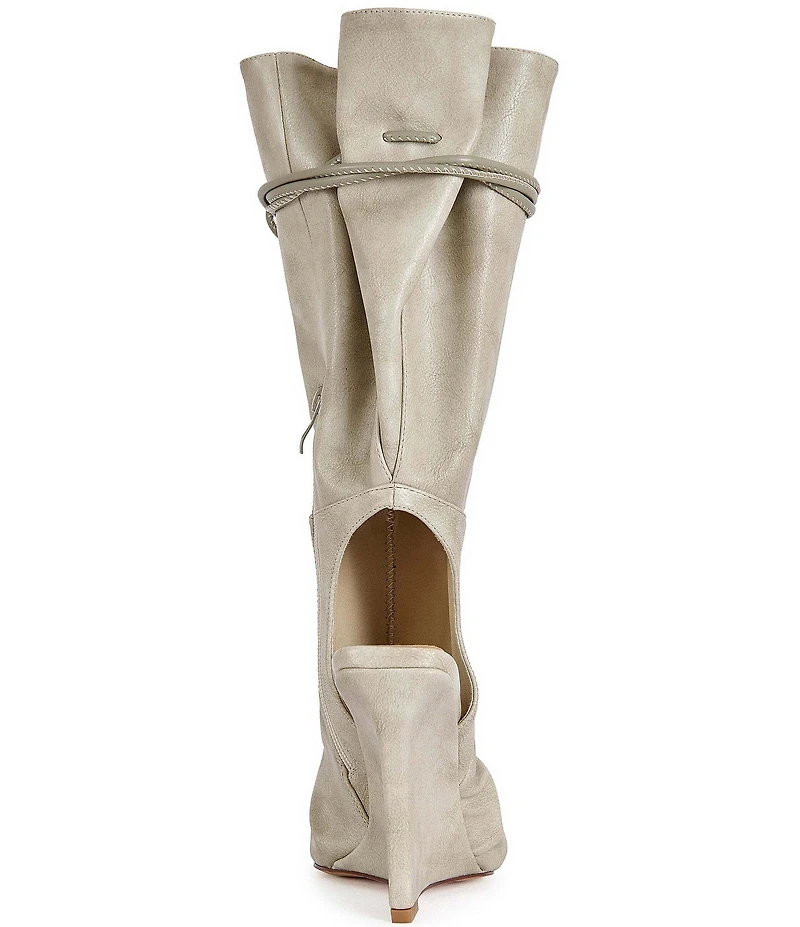 Azalea Wang Vailen Tie Shaft Open Toe Open Back Wedge Tall Boots