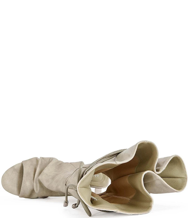 Azalea Wang Vailen Tie Shaft Open Toe Open Back Wedge Tall Boots