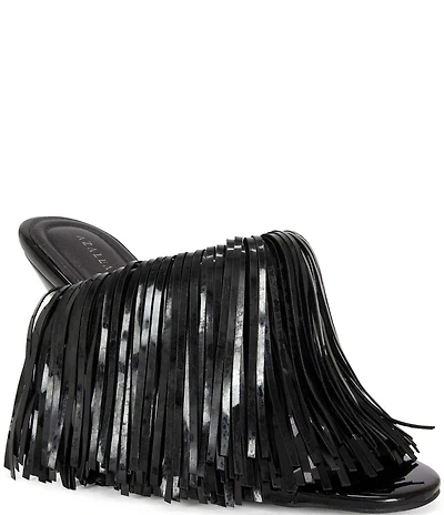 Azalea Wang Vailyn Patent Fringed Dress Slide Sandals