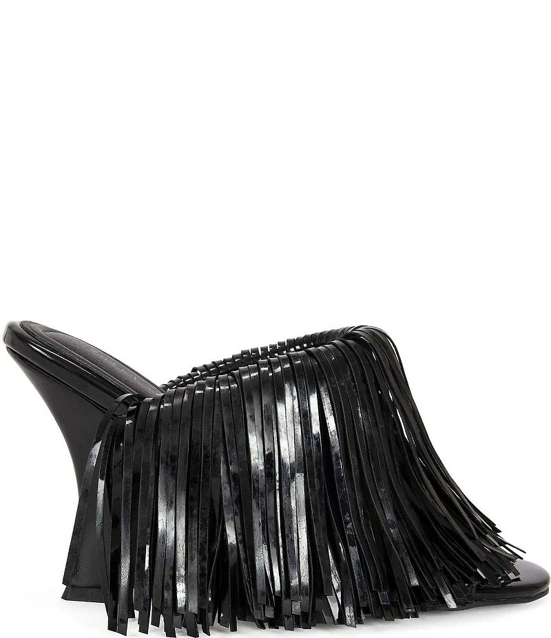 Azalea Wang Vailyn Patent Fringed Dress Slide Sandals