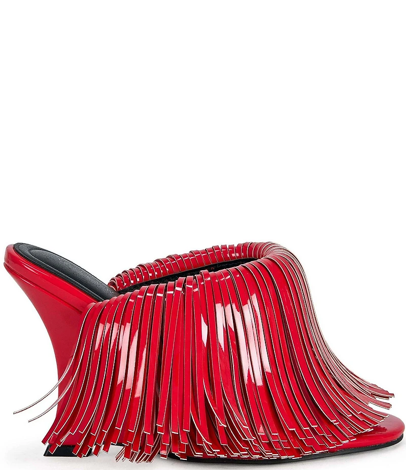 Azalea Wang Vailyn Patent Fringed Dress Slide Sandals