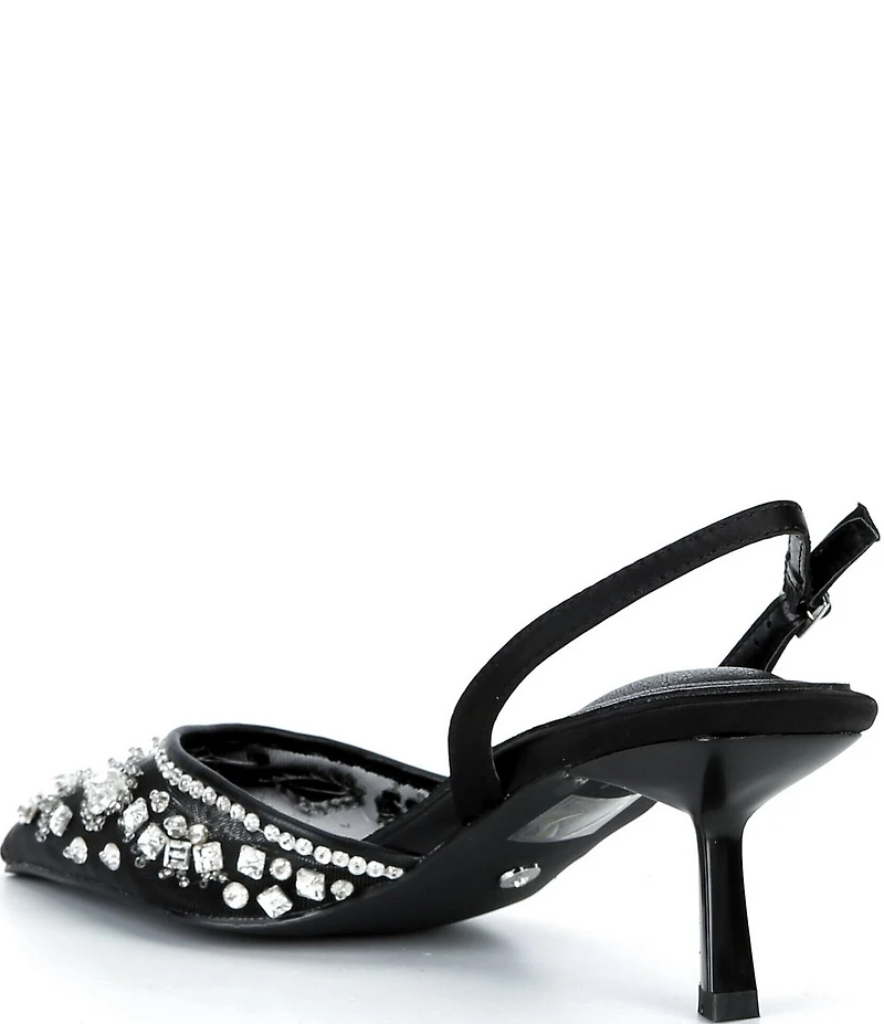 Azalea Wang Valeriy Mesh Jewel Embellished Dress Slingback Pumps