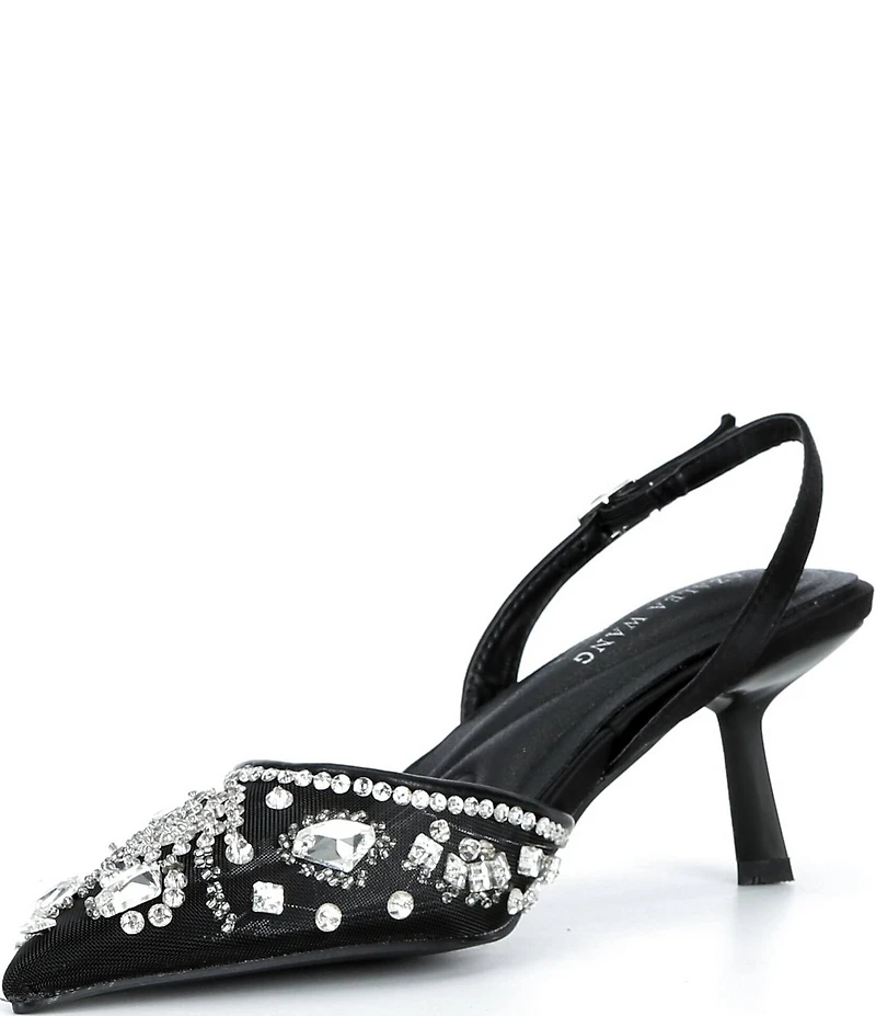 Azalea Wang Valeriy Mesh Jewel Embellished Dress Slingback Pumps