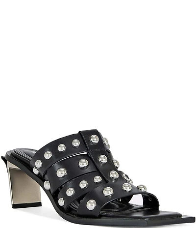 Azalea Wang Vandal Studded Square Toe Slide Sandals