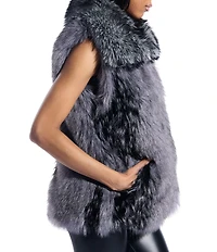 Azalea Wang Vanesa Raccoon Pattern Faux Fur Shawl Collar Oversize Zip Front Vest