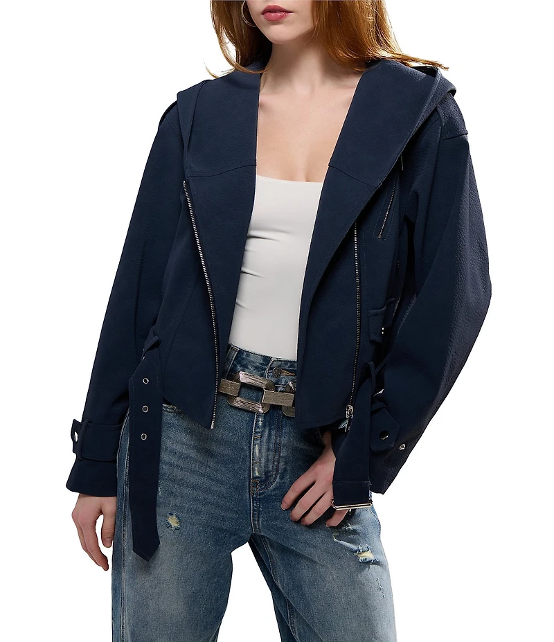 Azalea Wang Vanta Hooded Neck Belted Zip Front Jacket