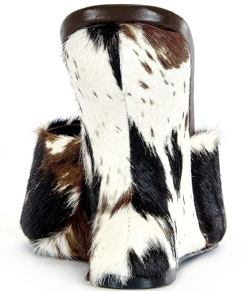 Azalea Wang Vasa Cow Print Calf Hair Sculpted Wedge Slide Sandals