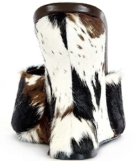 Azalea Wang Vasa Cow Print Calf Hair Sculpted Wedge Slide Sandals