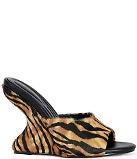 Azalea Wang Vasa Tiger Print Faux Fur Sculpted Wedge Slide Sandals