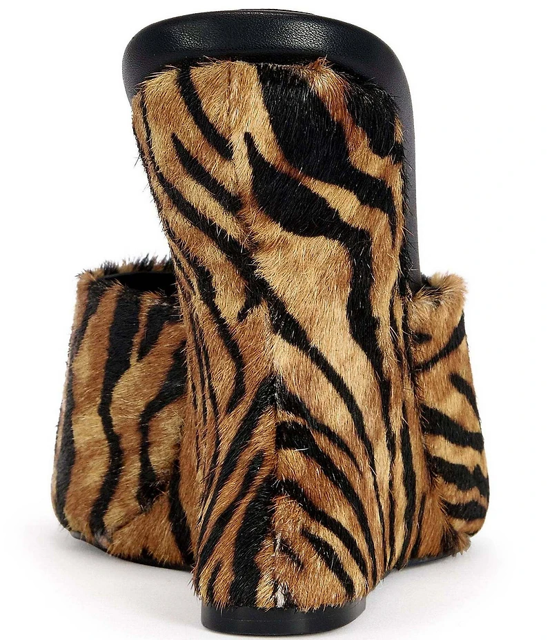 Azalea Wang Vasa Tiger Print Faux Fur Sculpted Wedge Slide Sandals