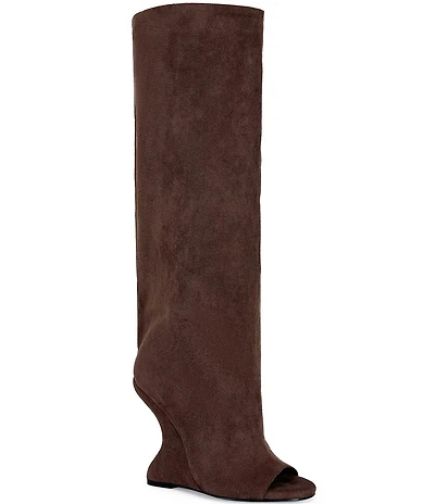 Azalea Wang Vincent Peep Toe Sculptural Wedge Tall Boots