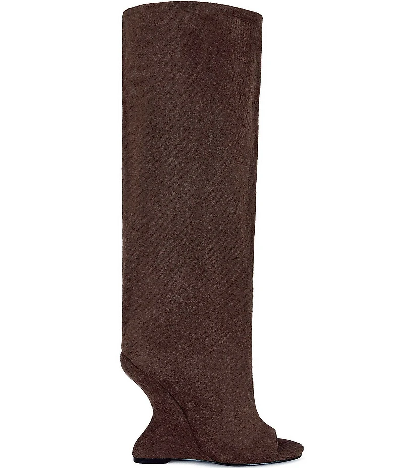 Azalea Wang Vincent Peep Toe Sculptural Wedge Tall Boots