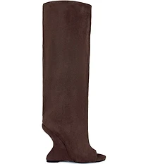 Azalea Wang Vincent Peep Toe Sculptural Wedge Tall Boots