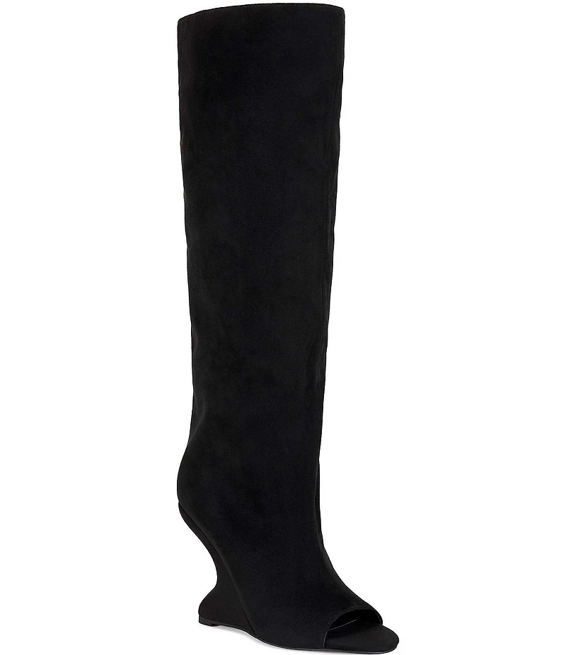 Azalea Wang Vincent Peep Toe Sculptural Wedge Tall Boots