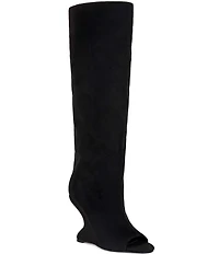 Azalea Wang Vincent Peep Toe Sculptural Wedge Tall Boots