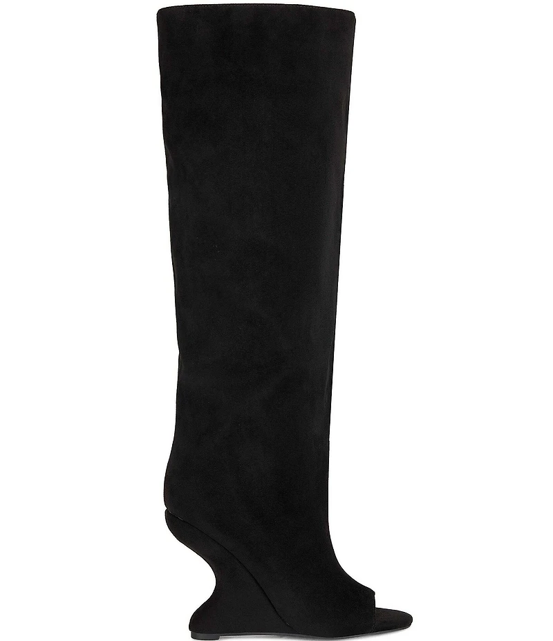 Azalea Wang Vincent Peep Toe Sculptural Wedge Tall Boots