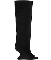 Azalea Wang Vincent Peep Toe Sculptural Wedge Tall Boots